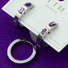 Сережки Xuping№95С каблучки 20мм з лiловими цирконами сережки з медичного золота куплю оптом біжумаркет