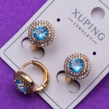Сережки Xuping№396 10мм камінь 5мм малинка з блакитним каменем біжутерію Xuping медзолото 18к