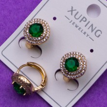 Сережки Xuping№395 10мм камінь 5мм малинка з зеленым цирконом  біжутерію Xuping медзолото 18к