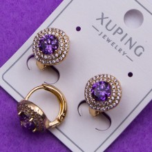 Сережки Xuping№394 10мм камінь 5мм малинка з бузковим цирконом  біжутерію Xuping медзолото 18к