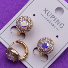 Сережки Xuping№393 10мм камінь 5мм малинка з перламутровим цирконом  біжутерію Xuping медзолото 18к