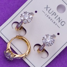 Сережки Xuping№392  13мм камінь 3мм малинка з бiлим цирконом біжутерію Xuping медзолото 18к