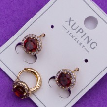 Сережки Xuping№391 10мм камінь 5мм малинка з червоним каменем біжутерію Xuping медзолото 18к