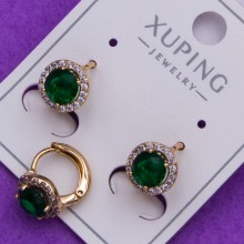 Сережки Xuping№390 10мм камінь 5мм малинка з зеленим каменем біжутерію Xuping медзолото 18к