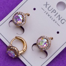 Сережки Xuping№389 10мм камінь 5мм малинка з бiлим перламутровим каменем біжутерію Xuping медзолото 18к