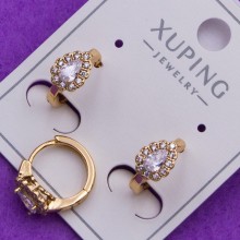 Сережки Xuping№388 10мм камінь 5х7мм малинка довгаста з білим цирконом куплю оптом біжутерію Xuping медзолото 18к