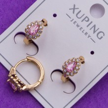 Сережки Xuping№387 10мм камінь 5х7мм малинка довгаста з рожевим цирконом куплю оптом біжутерію Xuping медзолото 18к