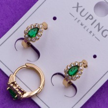 Сережки Xuping№386 10мм камінь 5х7мм малинка довгаста з зеленим цирконом куплю оптом біжутерію Xuping медзолото 18к