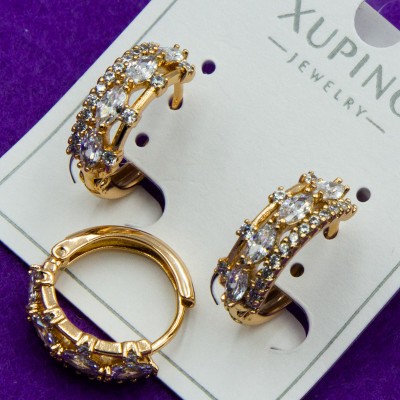 Серьги Xuping№2506     с белыми цирконами дорожка оригинальная  медицинское золото купить оптом от производителя