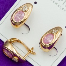 Сережки Xuping№236 доріжка з рожевою вставкою куплю оптом медзолото в інтернет магазині недорого від виробника