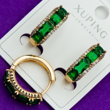 Сережки Xuping№215 доріжки із зеленими цирконами куплю оптом медзолото в інтернет магазині недорого