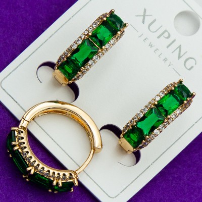 Сережки Xuping№215 доріжки із зеленими цирконами куплю оптом медзолото в інтернет магазині недорого