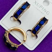 Сережки Xuping№216А    доріжки із синіми цирконами куплю оптом медзолото в інтернет магазині недорого