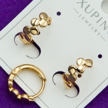 Сережки Xuping№190      кільця з асиметричними медальками куплю медзолото оптом біжумаркет позолотка