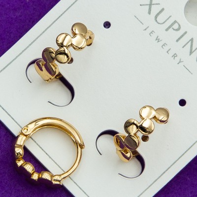 Сережки Xuping№190      кільця з асиметричними медальками куплю медзолото оптом біжумаркет позолотка