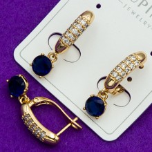 Сережки Xuping№125В    висюльки із синім цирконом та дрібними білими цирконами куплю медзолото оптом сережки від виробника