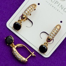 Сережки Xuping№125С    висюльки із чорним цирконом та дрібними білими цирконами куплю медзолото оптом сережки від виробника