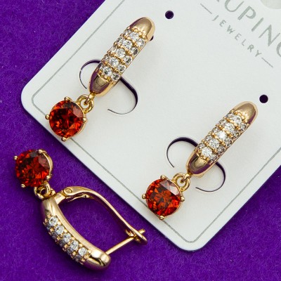 Сережки Xuping№125А    висюльки з червоним камiньчиком та біли циркони куплю сережки від виробника