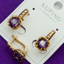 Сережки Xuping№72В з фіолетовим цирконом на металі під золото медзолото оптом