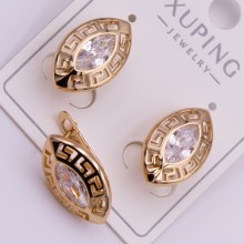 Сережки Xuping№451 20х11мм циркон 10х5мм на англ замку зі знаком Версаче медичне золото від виробника біжумаркет