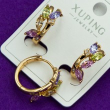 Сережки Xuping№133 з кольоровими цирконами у формі маркізи на металі під золото медичне золото біжутерія оптом