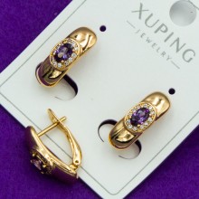 Сережки Xuping№227А доріжка із фiолетовим цирконом медичне золото сережки доріжки оптом