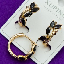 Сережки Xuping№133В з чорними цирконами у формі маркізи на металі під золото медичне золото біжутерія оптом