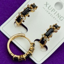 Сережки Xuping№134А  півкільця з чорними цирконами ювелірна біжутерія оптом купити
