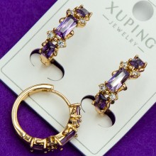 Сережки Xuping№134С   півкільця з фiолетовими цирконами ювелірна біжутерія оптом купити