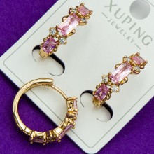 Сережки Xuping№134В   півкільця з рожевими цирконами ювелірна біжутерія оптом купити