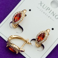 Сережки Xuping№69Л овал з червоним цирконом обрамлений білим розсипом медичне золото сережки оптом