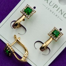 Сережки Xuping№127С h-16мм d-кам'яна 6мм зеленого відтінку медзолото оптом куплю сережки ксюпінг біжумаркет