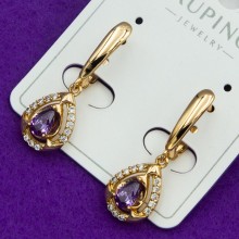 Сережки Xuping№101Л висюльки з бузковими цирконами купити оптом сережки ксюпінг недорого від виробника біжумаркет