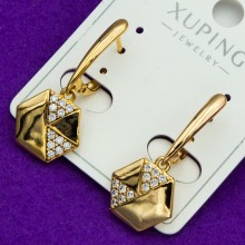 Сережки Xuping№62В  висюльки з білими цирконами геометричної форми медзолото оптом куплю біжумаркет