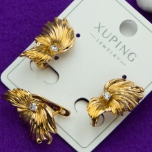 Сережки Xuping№93 з білим цирконом листочки сережки із медичного золота куплю оптом біжумаркет