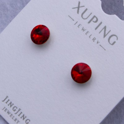 Гвоздики Xuping№747 d-6 мм з червоним каменем Swarovski купити недорого медзолото від виробника біжутерика