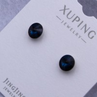 Гвоздики Xuping№748 d-6 мм з темно-синім каменем Swarovski купити недорого медзолото від виробника біжутерика
