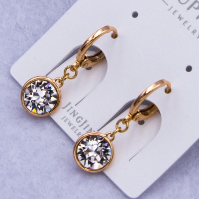 Сережки Xuping№750 d-7 мм з підвіски з білим каменем Swarovski купити недорого медзолото від виробника біжутерика