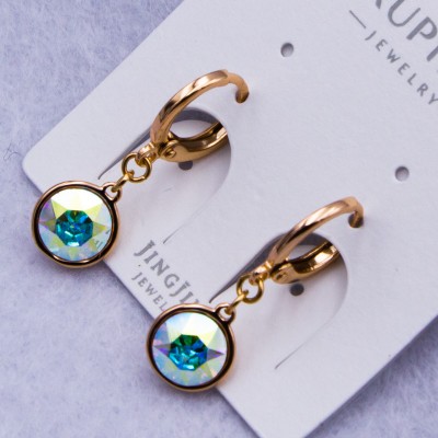 Сережки Xuping№750А d-7 мм з блакитним каменем Swarovski купити недорого медзолото від виробника біжутерика