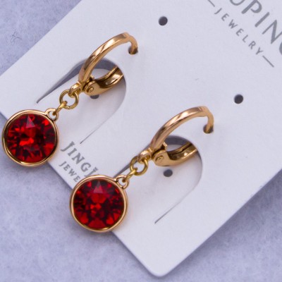 Сережки Xuping№750В d-7 мм з червоним каменем Swarovski купити недорого медзолото від виробника біжутерика