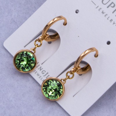 Сережки Xuping№750С d-7 мм з салатним каменем Swarovski купити недорого медзолото від виробника біжутерика