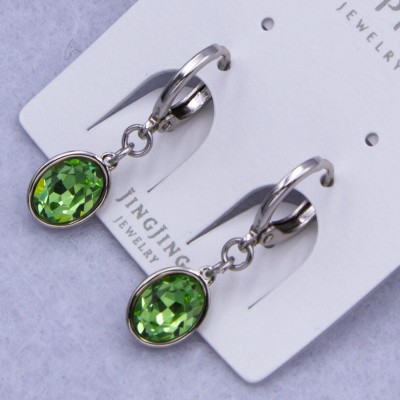 Сережки Xuping№751 9х5 мм з зеленим каменем Swarovski купити недорого медзолото від виробника біжутерика