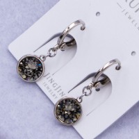 Сережки Xuping№752А d-7 мм з підвіски з сірим каменем Swarovski купити недорого медзолото від виробника біжутерика