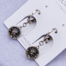 Сережки Xuping№752А d-7 мм з підвіски з сірим каменем Swarovski купити недорого медзолото від виробника біжутерика