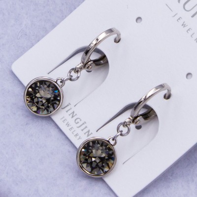 Сережки Xuping№752А d-7 мм з підвіски з сірим каменем Swarovski купити недорого медзолото від виробника біжутерика