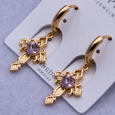 Сережки Xuping№753 20х18 мм хрестики з сердечком та каменем Swarovski купити недорого медзолото від виробника біжутерика