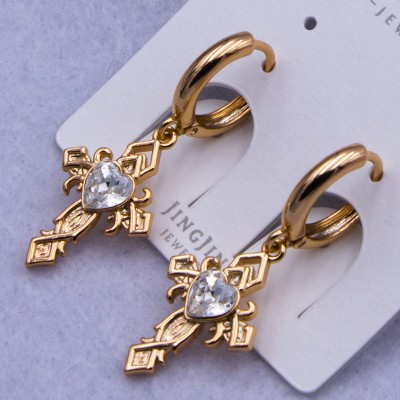 Сережки Xuping№754 20х18 мм хрестики з сердечком та каменем Swarovski купити недорого медзолото від виробника біжутерика