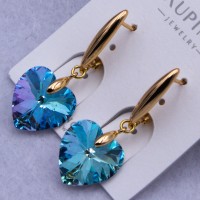 Сережки Xuping№755 15х15 мм блакитні сердечки Swarovski купити недорого медзолото від виробника біжутерика