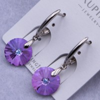 Сережки Xuping№756 d-11 мм з фіолетовим круглим каменем Swarovski купити недорого медзолото від виробника біжутерика