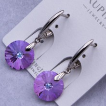 Сережки Xuping№756 d-11 мм з фіолетовим круглим каменем Swarovski купити недорого медзолото від виробника біжутерика